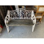A NEAT SIZED 19TH CENTURY CAST IRON & WOOD GARDEN SEAT / BENCH, 3ft 6 approx