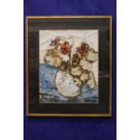 ANNIE ROBINSON, "STILL LIFE, FLOWERS", mixed media on paper, signed indistinctly lower right,