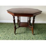 AN EDWARDIAN MAHOGANY TWO TIER OCCASIONAL TABLE on casters, c.1930's, 2 foot wide, 15in deep, 25in