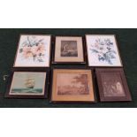 A MIXED LOT OF FRAMED PICTURES, (i) A pair of Lucy Wiles framed prints, flowers (ii) religious image