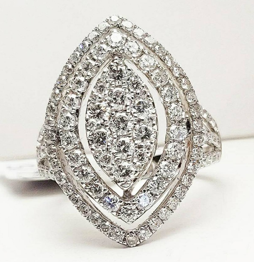 A STUNNING 18CT WHITE GOLD DIAMOND COCKTAIL MARQUISE SHAPE STATEMENT RING, total carat weight 2. - Image 2 of 3