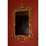 A FINE 18TH CENTURY GILTWOOD MIRROR IN CHIPPENDALE STYLE, with floral and sea scroll decoration,