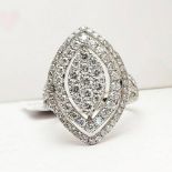 A STUNNING 18CT WHITE GOLD DIAMOND COCKTAIL MARQUISE SHAPE STATEMENT RING, total carat weight 2.