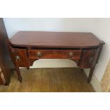 A GOOD QUALITY 19TH CENTURY BOW FRONTED THREE DRAWER SIDEBOARD/TABLE