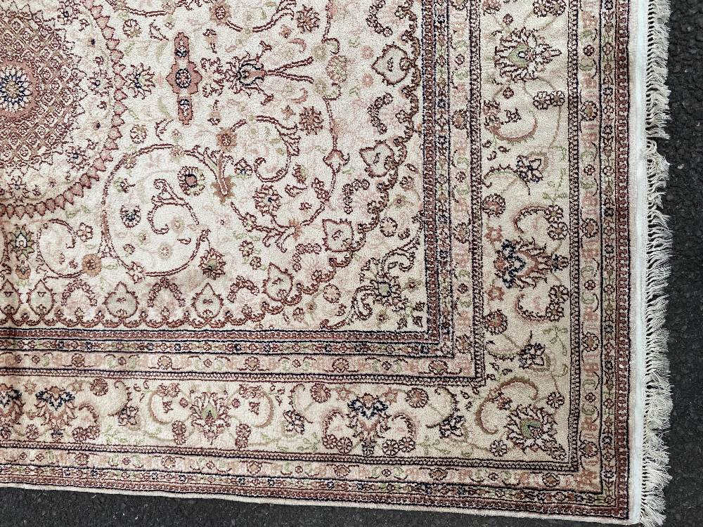 A HAND KNOTTED MONGOLIAN SILK PILE RUG, circa 1960s, with a knot density of around 130,000 knots per - Image 3 of 3