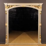 A LARGE GOOD QUALITY 19TH CENTURY PAINTED AND GILT OVER MANTLE MIRROR, (H) 58.5 x (W) 52.5 approx