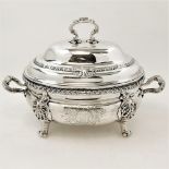 A MID 18TH CENTURY SILVER SOUP TUREEN, London, 1752, by William Cripps, with domed lid, gadrooned