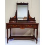 A VERY FINE EDWARDIAN MAHOGANY INLAID DRESSING TABLE, stamped Lamb of Manchester, a central