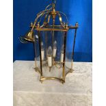 A 6 SIDED HANGING GLASS LANTERN, 56cm high approx