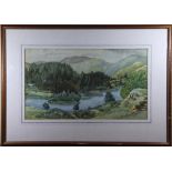 HAROLD J. WATKINS, “A LANDSCAPE WITH RIVER”, watercolour, signed lower right, 18.5 x 10.75 inches