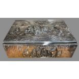 A FINE MID 20TH CENTURY DANISH SILVER BOX, hinged lid, with raised relief tavern scene motif on