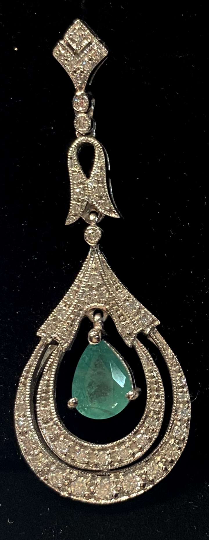 AN EXCEPTIONAL PAIR OF 18CT WHITE GOLD EMERALD & DIAMOND DROP EARRINGS, Art Deco style, handmade, - Image 3 of 5