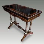 A VERY FINE VICTORIAN ‘AESTHETIC MOVEMENT’ EBONY CARD TABLE, circa 1880, with satinwood inlay