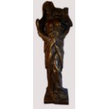 A 19TH CENTURY BRONZE STATUETTE OF A ROBED WOMAN, etched name to the base ‘Fremiet’, 40.6cm x 15.2cm