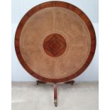 A GOOD QUALITY MID 20TH CENTURY ROSEWOOD & LEATHER BRASS BOUND DINING / CENTRE TABLE, 73.7 (H) x 122