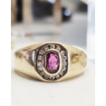 A 14CT YELLOW GOLD ART DECO STYLE RUBY & DIAMOND RING, size Z, total ring weight 5.69grams