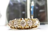 AN ANTIQUE 18CT YELLOW GOLD & DIAMOND RING, with old mine cut 5 stone setting, 0.80ct approx.,