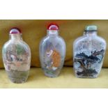 A COLLECTION OF 3 CHINESE INSIDE PAINTED SNUFF BOTTLES, each 3in tall approx, all internally signed,