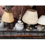 A MIXED LOT OF FIVE PORCELAIN TABLE LAMPS, one pair and three others
