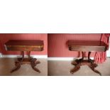 A FINE PAIR OF GEORGE III MAHOGANY CARD TABLES, cross banded and inlaid, 73cm high x 89cm long x