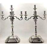 A PAIR OF GEORGE VI 5 LIGHT SILVER CANDELABRA FROM THE PAINTED HALL AT GREENWICH, in the Art Deco