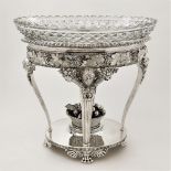AN ORNATE EARLY 19TH CENTURY SILVER & GLASS CENTRE PIECE, London, 1811, J W Story & W Elliott, the