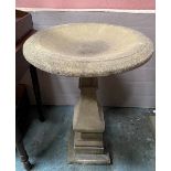 A 20TH CENTURY COMPOSITION STONE BIRD BATH, 60m diameter x 90cm high