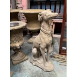 A PAIR OF COMPOSITION STONE SCULPTURES OF DOGS, 80cm high x 50cm deep approx