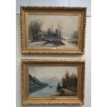 K. BUCHNER, A WINTER LAND SCAPE & FISHERMEN ON A LAKE, oil on canvases, signed lower left and