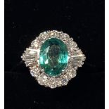 A TIMELESS 18CT WHITE GOLD ART DECO STYLE EMERALD & DIAMOND CLUSTER RING, size M, a ring for all