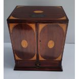 A GOOD QUALITY EDWARDIAN INLAID MAHOGANY TABLE TOP / SMOKERS CABINET, the body and doors decorated