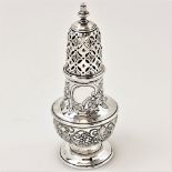 A VERY FINE 18TH CENTURY IRISH SILVER CASTER, circa 1760, decorated to the body with floral and
