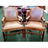 A PAIR OF GOOD QUALITY "GAINSBOROUGH" ARMCHAIRS, 20th century, with solid mahogany frame and leather