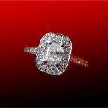 A PLATINUM RADIANT CUT DIAMOND RING, colourless radiant cut centre diamond 0.33cts, clarity VS,