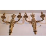 GOOD QUALITY PAIR OF EDWARDIAN BRASS WALL LIGHTS, polished 35.5cm (H) x 26cm (W) x 11.4cm (D)