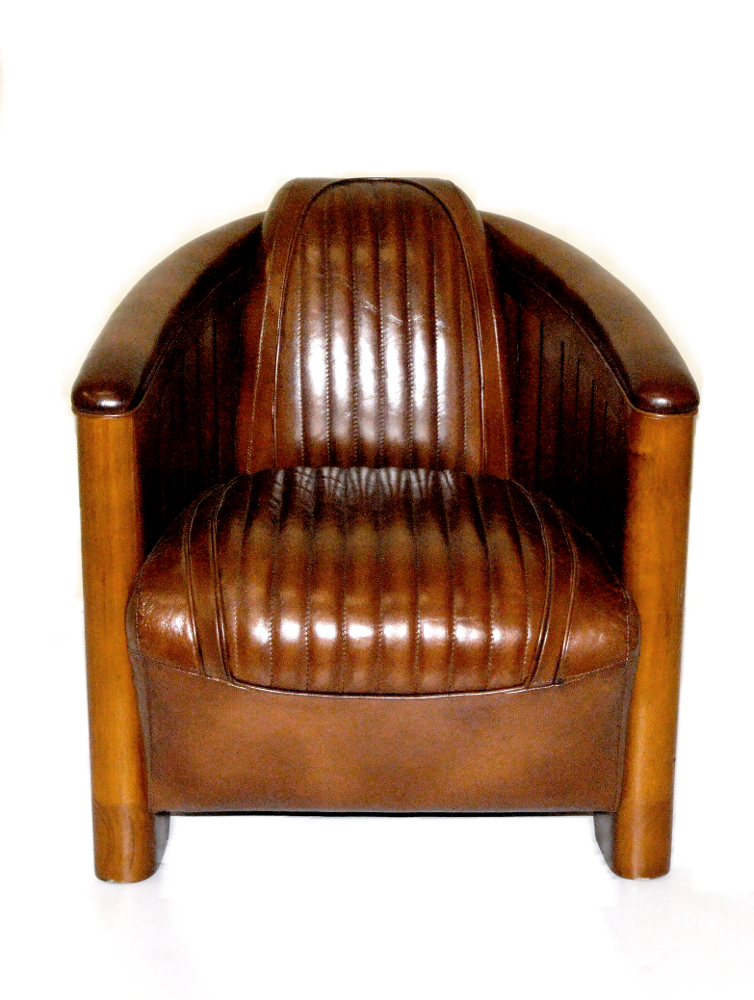 A PAIR OF TOP QUALITY LEATHER & CHERRY WOOD ART DECO STYLE CLUB ARMCHAIRS, in the ‘Aviator’ style, - Image 2 of 3