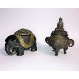 A CHINESE CENSOR IN THE FORM OF AN ELEPHANT engraved with gilt decoration and signature to base