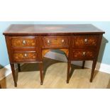 A VERY FINE REGENCY PERIOD MAHOGANY & INLAID SIDEBOARD, the figured mahogany top profusely inlaid
