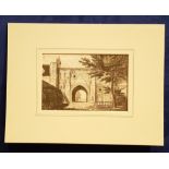 AFTER CHARLES TOMKINS (ENGLISH 1757 to 1853), NORTH FRONT OF THE ABBEY GATE, READING, engraving /