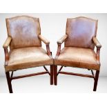 A PAIR OF GOOD QUALITY "GAINSBOROUGH" ARMCHAIRS, 20th century, with solid mahogany frame and leather