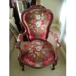 A PAIR OF GOOD QUALITY LOUIS XV STYLE ARMCHAIRS, with shield shaped back rest having carved top rail