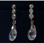 A PAIR 18 WHITE GOLD AQUAMARINE & DIAMOND DROP EARRINGS