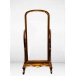 A VICTORIAN MAHOGANY CHEVAL MIRROR, 160cm high x 65cm wide approx