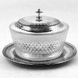 A LATE 19TH CNETURY SILVER & GLASS BUTTER DISH, London, 1867, by Joseph & Edward Bradbury, weight (