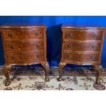 A GOOD QUALITY PAIR OF 3 DRAWER WALNUT LOCKERS, 3 cock beaded drawers each with round pull ring