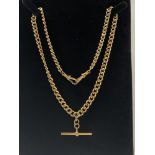 A 9CT YELLOW GOLD CURB CHAIN, with T-bar, each link is individually hallmarked 375, length 20