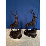 A PAIR OF BRONZE STAGES ON MARBLE BASES, 44cm tall x 23cm wide