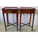 A GOOD QUALITY PAIR OF 20TH CENTURY WALNUT SIDE / LAMP TABLES, each with raised 3/4 raised gallery