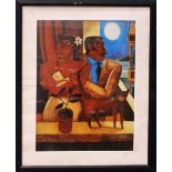 AFTER GRAHAM KNUTTEL, "COUPLE BY AN OPEN WINDOW", print, 35cm x 60cm approx image, 64cm x 80cm