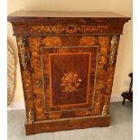 A PAIR OF 19TH CENTURY MARQUETRY INLAID SIDE CABINETS WITH ORMOLOU MOUNTS, with floral marquetry